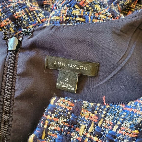 Ann Taylor Women's Size 2 Navy Tweed Dress Mini Short Sleeve Business Casual - Picture 8 of 10